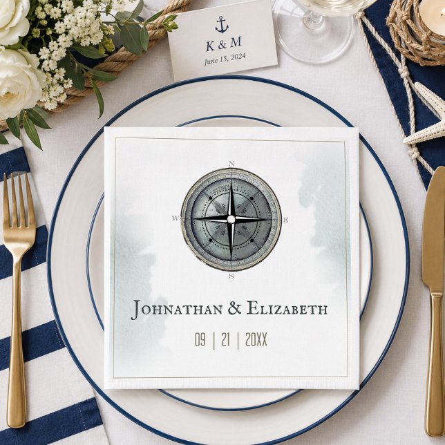 Vintage Nautical Compass Wedding Napkins (Vintage Nautical Compass Wedding Napkins)