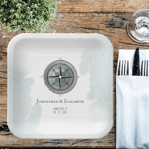 Vintage Nautical Compass Wedding Paper Plates