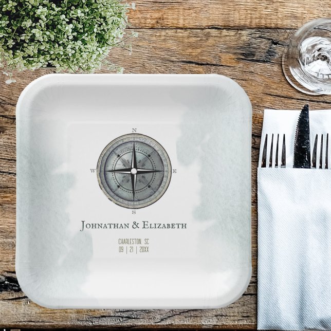 Vintage Nautical Compass Wedding Paper Plates (Vintage Nautical Compass Wedding Paper Plates)