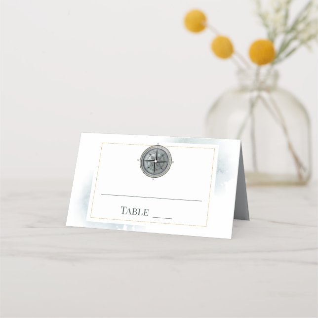 Vintage Nautical Compass Wedding Place Card (Front)