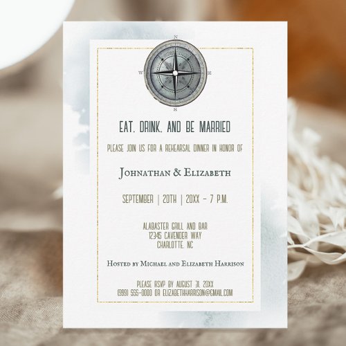 Vintage Nautical Compass Wedding Rehearsal Dinner Invitation