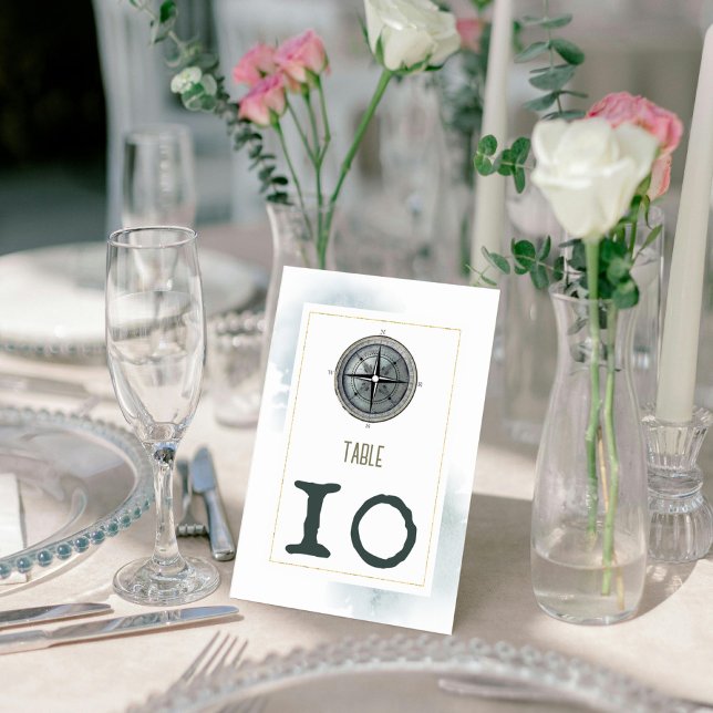 Vintage Nautical Compass Wedding Table Number (Vintage Nautical Compass Wedding Table Number Card)