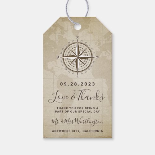 Vintage Nautical Compass Wedding Thank You Gift Tags