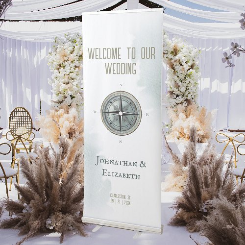 Vintage Nautical Compass Wedding Welcome Retractable Banner