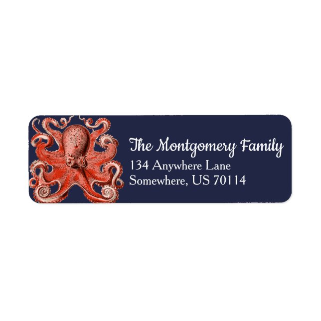 Vintage Nautical Coral Octopus Label (Front)