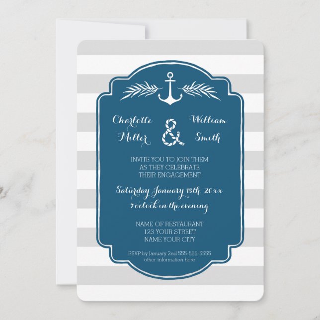 Vintage Nautical Engagement Party Invitation (Front)