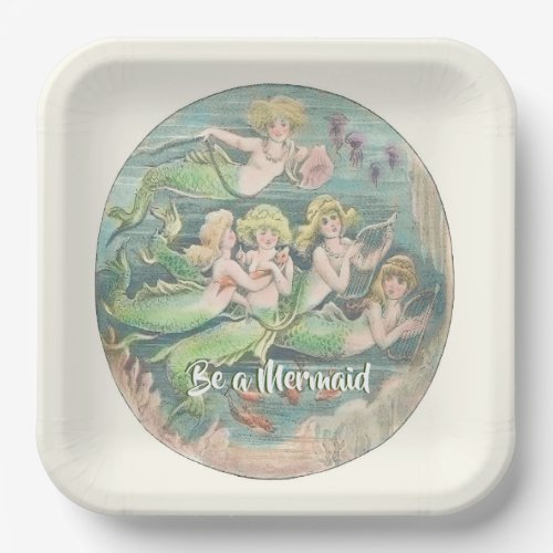 Vintage Nautical Fantasy Mermaids square  Paper Plates