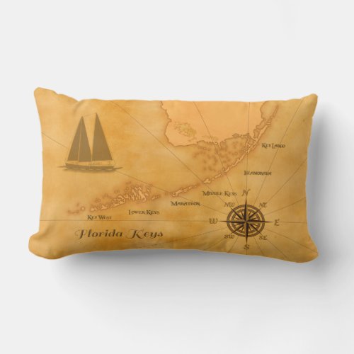 Vintage Nautical Florida Keys Map Lumbar Pillow