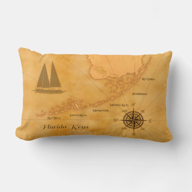 Vintage Nautical Florida Keys Map Lumbar Pillow (Front)