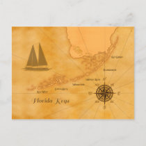 Vintage Nautical Florida Keys Map Postcard