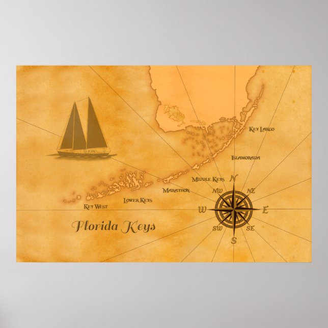 Vintage Nautical Florida Keys Map Poster (Front)
