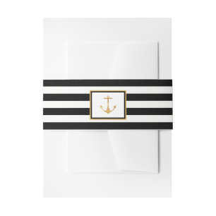 Vintage Nautical Gold Anchor, Black & Gold Wedding Invitation Belly Band