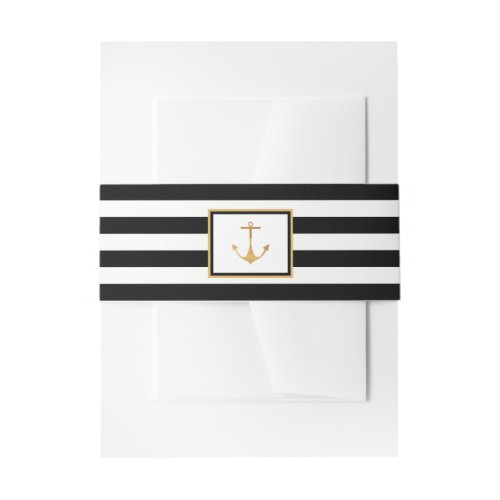 Vintage Nautical Gold Anchor Black  Gold Wedding Invitation Belly Band