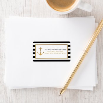 Vintage Nautical Gold Anchor  Black & Gold Wedding Label by StampedyStamp at Zazzle
