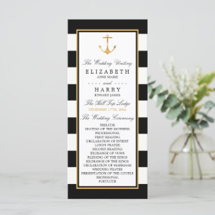 Vintage Nautical Gold Anchor, Black & Gold Wedding Program