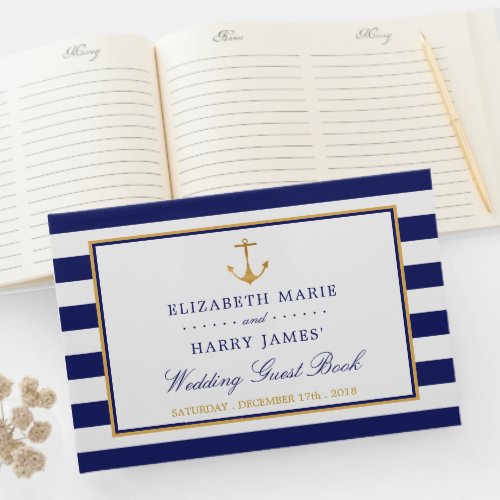 Vintage Nautical Gold Anchor Navy  Gold Wedding Guest Book