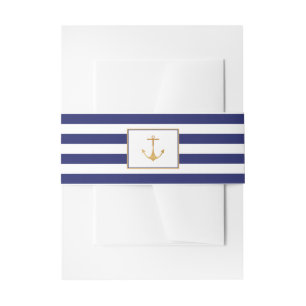 Vintage Nautical Gold Anchor, Navy & Gold Wedding Invitation Belly Band