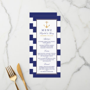 Vintage Nautical Gold Anchor, Navy & Gold Wedding Menu