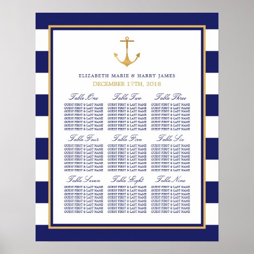 Vintage Nautical Gold Anchor Wedding Seating Chart