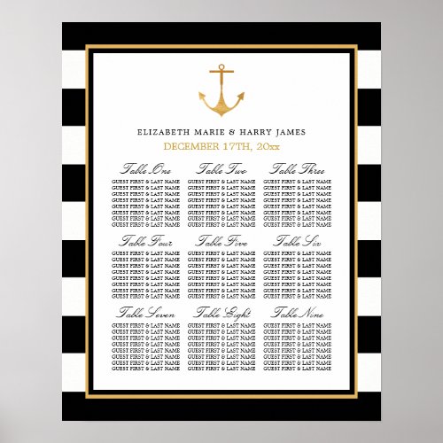 Vintage Nautical Gold Anchor Wedding Seating Chart