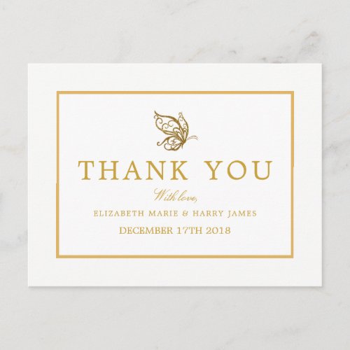 Vintage Nautical Gold Anchor Wedding Thank You Postcard