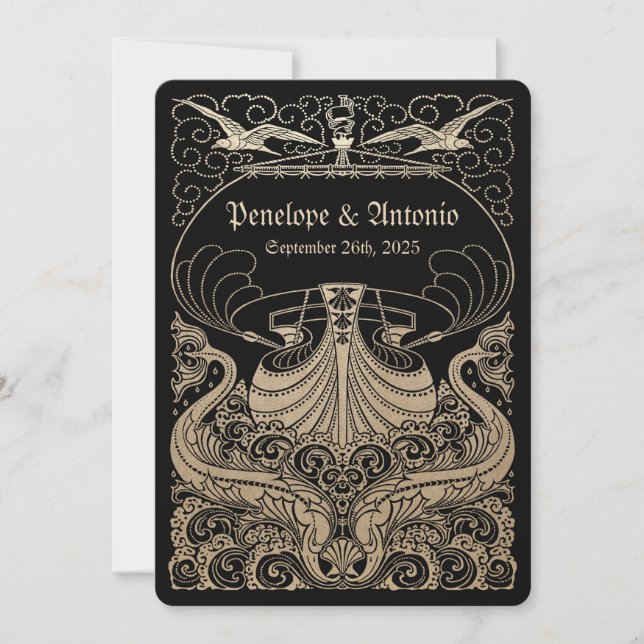 Vintage Nautical Gold Foil Wedding Invitations (Front)