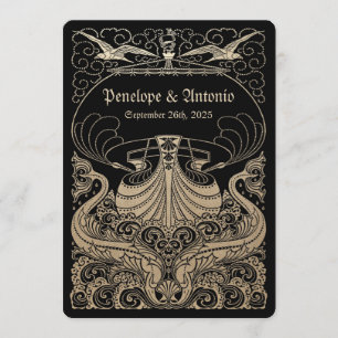 Vintage Nautical Gold Foil Wedding Invitations