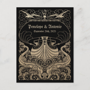 Vintage Nautical Gold Foil Wedding Save the Date Announcement Postcard