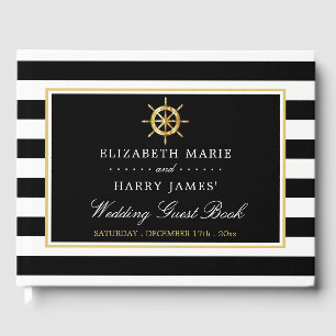 Vintage Nautical Gold Wheel, Black & Gold Wedding Guest Book