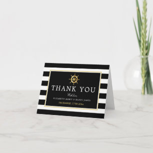 Vintage Nautical Gold Wheel, Black & Gold Wedding Letterpress Thank You Card