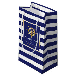 Vintage Nautical Gold Wheel, Navy & Gold Wedding Small Gift Bag