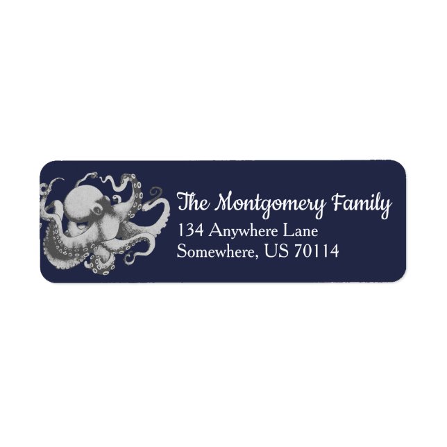 Vintage Nautical Gray Octopus Label (Front)