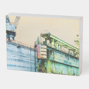 Vintage Nautical Hamburg Port Drydock Crane Wooden Box Sign