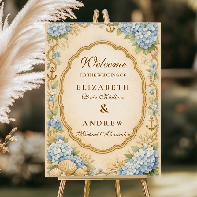 Vintage Nautical Hydrangea Wedding Foam Board (Creator Uploaded)