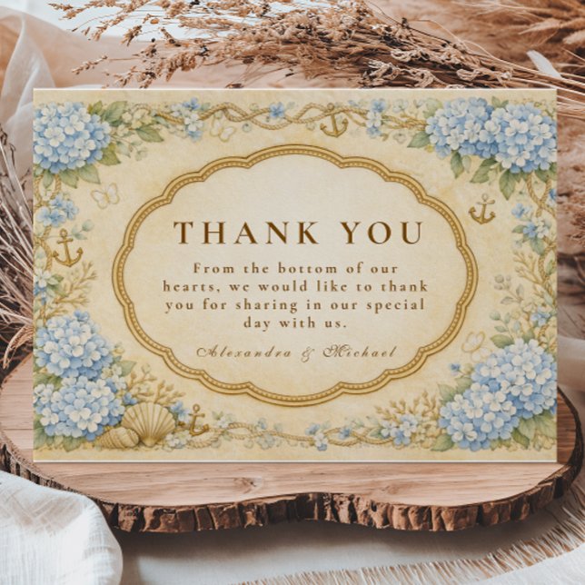 Vintage Nautical Hydrangea Wedding Thank You Card (Creator Uploaded)