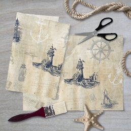 Vintage Nautical Lighthouse Decoupage Tissue Paper