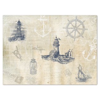 Vintage Nautical Lighthouse Decoupage Tissue Paper