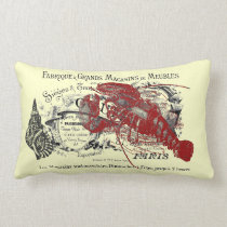 Vintage Nautical Lobster and Shell Collage Lumbar Pillow