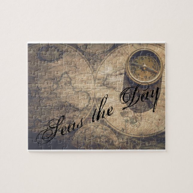 Vintage Nautical Map and Compass Jigsaw Puzzle (Horizontal)