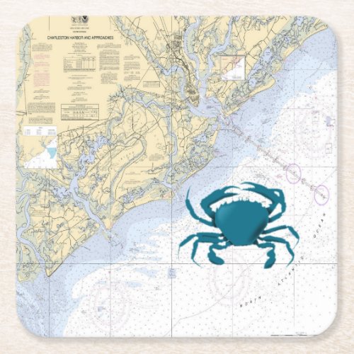 vintage Nautical map of Charleston Harbor Square Paper Coaster