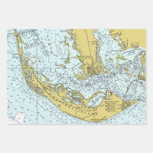 Vintage Nautical map of Sanibel Island Florida Wrapping Paper Sheets