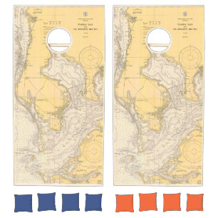 Vintage Nautical map of Tampa Bay Florida area Cornhole Set