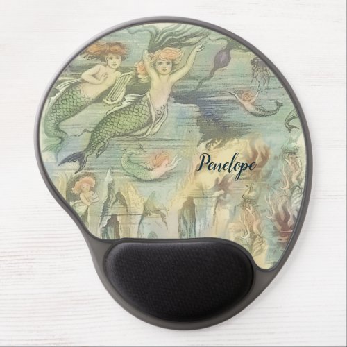 Vintage Nautical Mermaids and Your Name Gel Mouse Pad