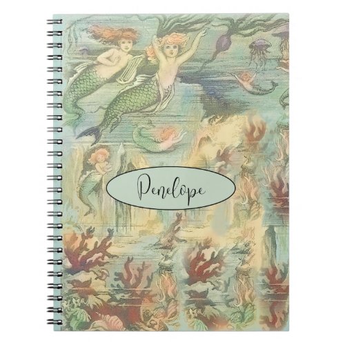 Vintage Nautical Mermaids and Your Name  Notebook