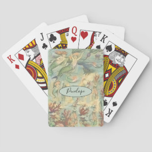Vintage Nautical Mermaids and Your Name Poker Cards