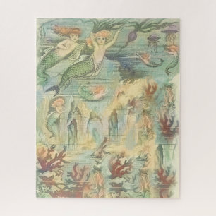 Vintage Nautical Mermaids Coral and Jellyfish Jigsaw Puzzle