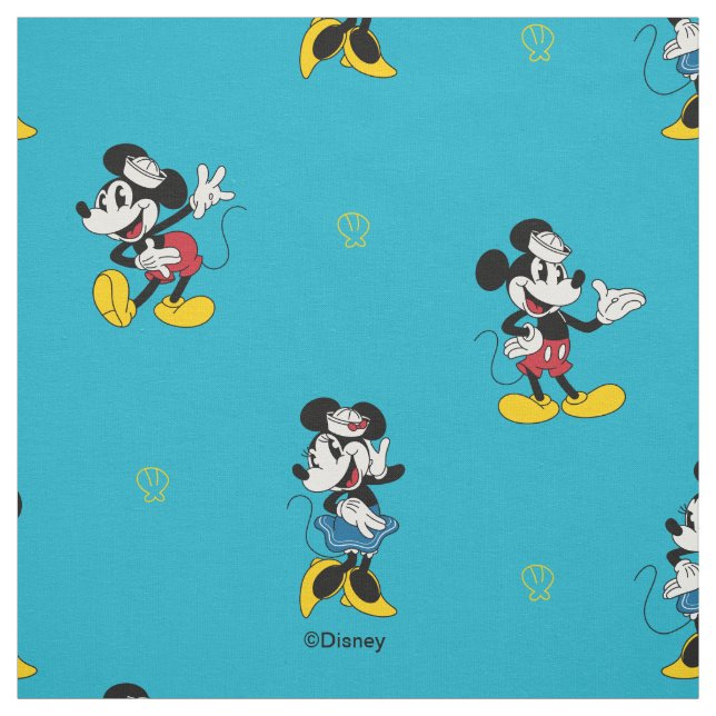 Vintage Nautical Mickey & Minnie Mouse Pattern Fabric (Swatch)