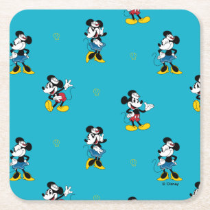 Vintage Nautical Mickey & Minnie Mouse Pattern Square Paper Coaster