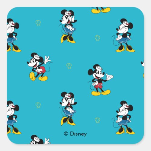 Vintage Nautical Mickey &amp; Minnie Mouse Pattern Square Sticker