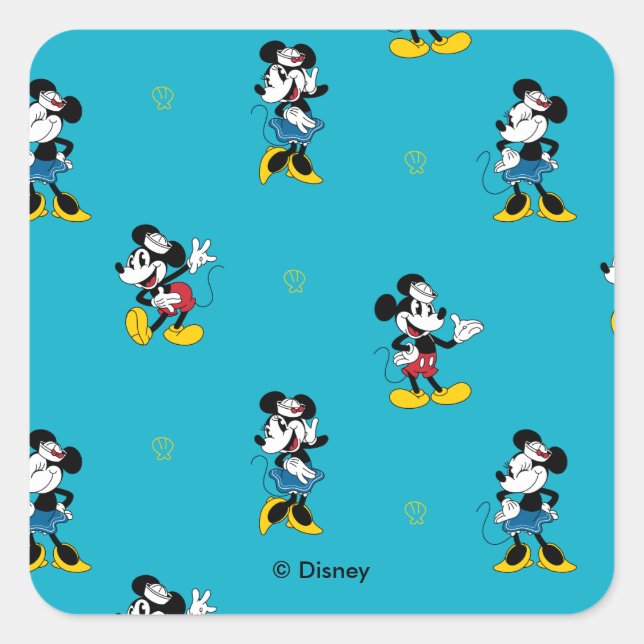 Vintage Nautical Mickey & Minnie Mouse Pattern Square Sticker (Front)